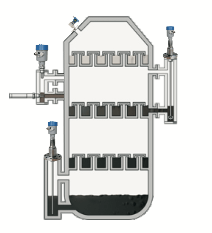 Raw material distillation level and pressure measurement